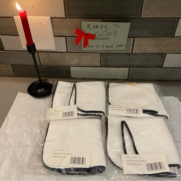 Hill House Home - Set of 8 - Marella Towels Handx4+Washclothx4 White wBlackTrim - Picture 8 of 12